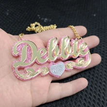 Customized Acrylic Name Pendant Necklace, Cute Colorful  Chain For Women And Girls - Gold - View 10