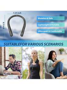 1pc Portable Hanging Neck Fan, 5200mAh Neck Fan Rechargeable With 3 Wind Speed,USB Rechargeable Personal Neck Fan, For Cooling Fan For Travel, Outdoor, Indoor, Black