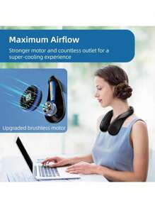 1pc Portable Hanging Neck Fan, 5200mAh Neck Fan Rechargeable With 3 Wind Speed,USB Rechargeable Personal Neck Fan, For Cooling Fan For Travel, Outdoor, Indoor, Black
