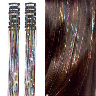6 Piezas de extensiones de cabello con lentejuelas de 23.6 pulgadas, kit de extensiones de cabello con lentejuelas resistentes al calor y brillantes, accesorios de hada para el cabello para mujeres (colores mixtos)
