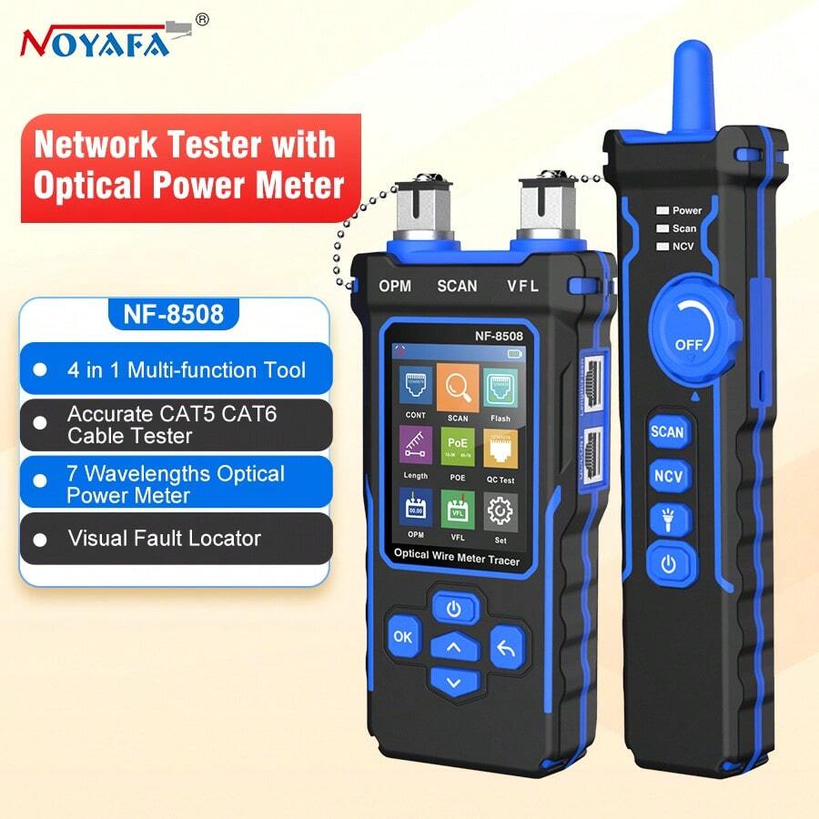 NOYAFA NF-8508 Network Cable Tester With Optical Power Meter VFL,CAT5 CAT6 Cable Toner Ethernet Cable Tester,RJ11 RJ45 Network Tester For Phone,Ethernet,Video,PoE Tester Line Tracer Fiber Tester - Teal Blue - View 1