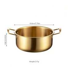 1pc Korean Style Noodle Pot, Stainless Steel Ramen Pot, Golden Double-Ear Mini Hot Pot - Gold - View 2