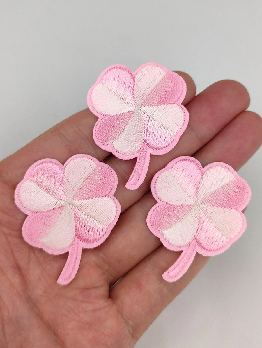 3 Stücke Besticktes Patch Set für Damen mit Klee, grün, rot, pink, gelb, lila und hellblau Blumen Muster, Applikation zum Aufbügeln auf Kleidung, Hosen, Daunenjacken, T-Shirts, DIY Dekoration, Bekleidungszubehör und Besätze - Pink - Übersicht 1