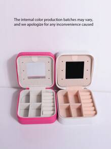 1pc Fashionable Portable Travel Jewelry Box, Exquisite Synthetic Leather High Water Resistance Surface, Mirror Jewelry Case, Suitable For Daily Jewelry Storage Or Traveling With Accessories, Gift For Women And Girls
