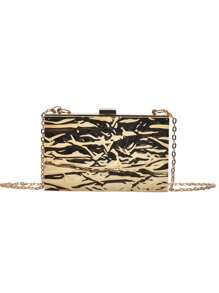 新款时尚个性化冰裂纹链条盒包，韩版极简艺术单肩斜挎包，适合办公、外出、约会、购物、送礼、旅行、通勤等各种场合。 - 金色 - 查看 7