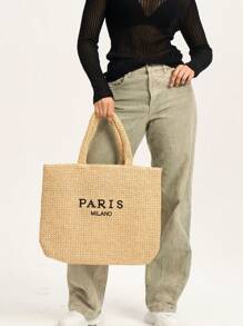 Fashion Large Capacity Straw Tote Bag Designer Letters Women Handbags Handamde Woven Summer Beach Bag Casual Bali Big Purse 2024
