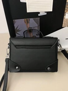 peach tree 1 件可调节肩带翻盖闭合纯色单肩包，休闲复古商务通勤防水 PU 迷你邮差斜挎包圣诞男士包度假爸爸礼物复古包包斜挎包春季复古包学校用品迷你包小包钱包大学包新生活用品学生男士必需品时尚男士包毕业男士小包男士身体包 - 黑色 - 查看 6