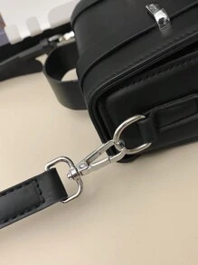 peach tree 1 件可调节肩带翻盖闭合纯色单肩包，休闲复古商务通勤防水 PU 迷你邮差斜挎包圣诞男士包度假爸爸礼物复古包包斜挎包春季复古包学校用品迷你包小包钱包大学包新生活用品学生男士必需品时尚男士包毕业男士小包男士身体包 - 黑色 - 查看 10