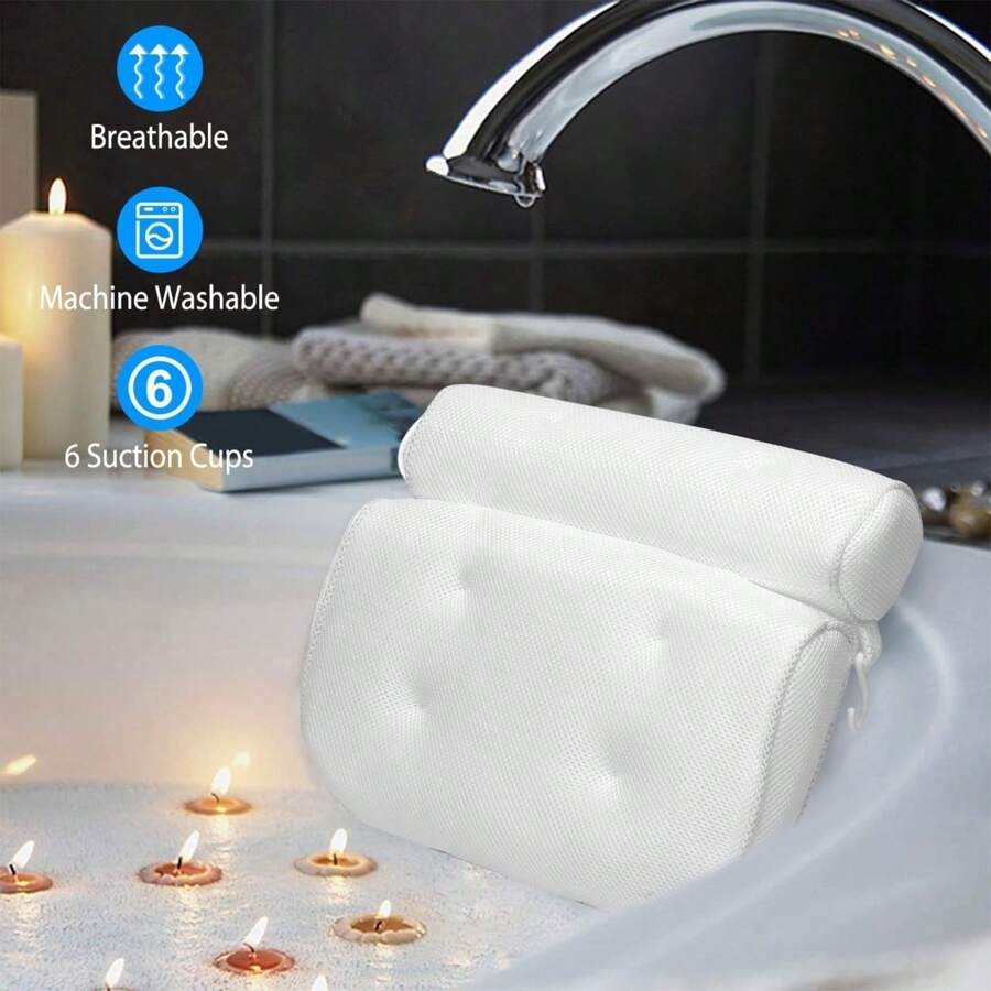 Global Phoenix Bathtub Pillow 3D Mesh White Ergonomic Spa Pillow 6