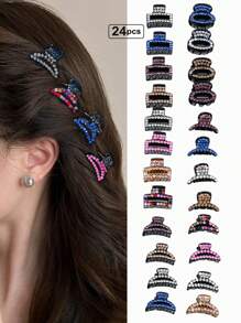 4pcs Ladies' Rhinestone Hair Claw Clips, Simple Rhinestone Hair Clips, Hair Accessories - Multicolor - View 2