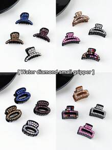 4pcs Ladies' Rhinestone Hair Claw Clips, Simple Rhinestone Hair Clips, Hair Accessories - Multicolor - View 9