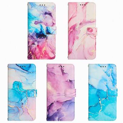 ZZXX Luxury Colorful Drawing Of Marble Patterns Anti Drop PU Leather Anti-Fall For Phone Case Compatible With IPhone 15 Pro Max 14 Plus 13 Mini 12 Pro 11 6 7 8 SE 2020 SE 2022