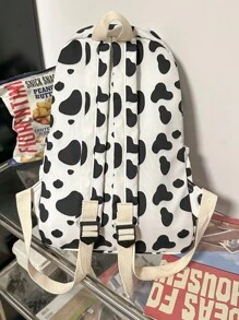 Casual Large Capacity Cow Pattern Backpack, Fashionable Solid Color Simple School Bag For Girls, Casual Cow Print Pattern Purse For Women
