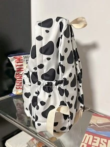Casual Large Capacity Cow Pattern Backpack, Fashionable Solid Color Simple School Bag For Girls, Casual Cow Print Pattern Purse For Women
