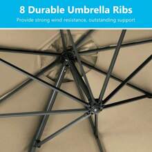 11 FT Cantilever Patio Umbrella, Round Outdoor Offset Umbrella With 360° Rotation & Tilt Adjustment Without Base - Grey - Khaki + Fabric - View 9