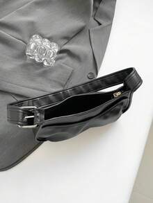 Hàng Mới 2024 Phong Cách Hàn Quốc Túi Yên Trăng Lưỡi Liềm Có Dây Đeo Rộng, Thiết Kế Độc Đáo, Túi Đeo Ngang Đa Năng Dành Cho Nữ - màu đen - Xem 9