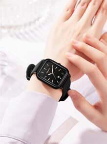 1入女性復古矽膠帶簡約時尚日曆石英手錶，適合日常佩戴 - 黑色 - 查看 2