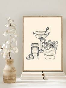 1pc Frameless Vintage Art Canvas Poster, Minimalist Cocktails, Beverages, Wine, Pasta Artwork, Ideal Gift For Bedroom, Living Room, Dining Room, Kitchen, Study, Bathroom, Corridor, Coffee Shop, Dorm, Wall Art, Wall Decor, Home Decor, Room Decor Canvas Painting Kitchen Decor - Multicolor - View 14