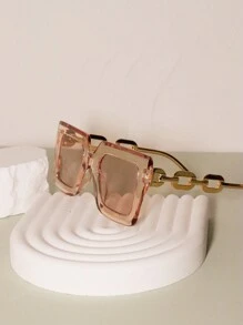 1pc Colorful Square Frame Metal Chain Legs Casual/Holiday/Beach Party Fashion Glasses,School - Light Brown - View 1