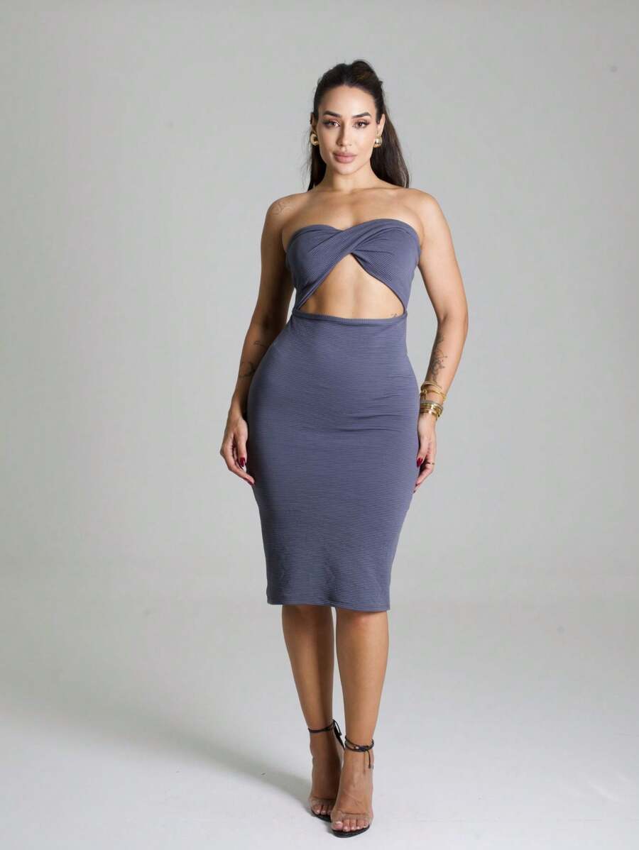 Women Midi Dresses - Xám - Xem 1