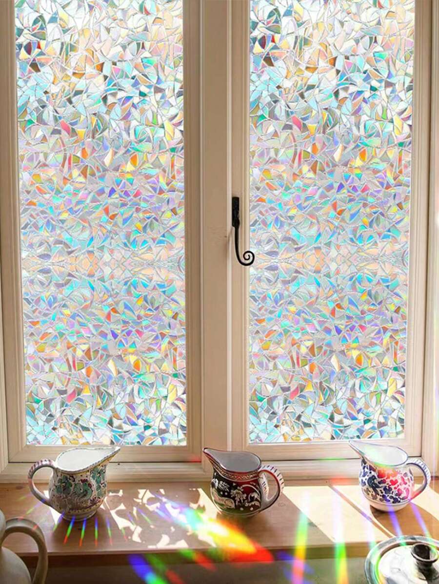 1pc Electrostatic Rainbow Semi-Transparent Nordic Style Glass Film With Laser Moon Crescent Pattern, Office Sandblasted Glass Window Film, Bathroom Anti-Peeping Privacy Sticker Home Bathroom Decor - Multicolor - View 1