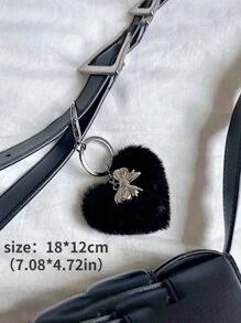 1 Pc Handmade Bowknot Ribbon Keychain With Plush Heart Pendant Keyring Bag Charm Fashionable Accessory For Fashion Lovers(White And Black) Valentine's Day Valentines Car Accessories School Cute Goth Y2k - Black and White - View 5