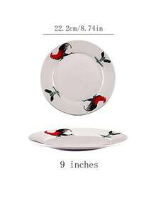 1入復古中國風雞紋盤，圓形陶瓷雞紋碟，適用於餐廳、家庭用餐，適用於早餐、牛排、意大利面、甜點，節日派對餐具 - 彩色 - 查看 13