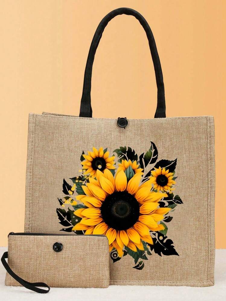 Set de 2 bolsos de lino con estampado de girasoles, bolso de viaje sencillo, billetera de cosméticos, bolsa de cosméticos de viaje de gran capacidad, bolso portátil multifuncional, bolsa de lino como regalo para maestros, bolsa de compras multifuncional, nuevo diseño, muy adecuado para viajes, tomar fotos, bolsa de playa, compras, adecuado para mujeres, parejas, uso diario, citas, cumpleaños, festivales, vuelta al colegio, vacaciones, playa, viajes, negocios, estudiantes, picnic, camping, supermercado. Los mejores regalos para maestros por el Día del Maestro, artículos esenciales de playa, bolso de verano para mujeres, perfecto para viajes, vacaciones y playa - Caqui - Añade 3