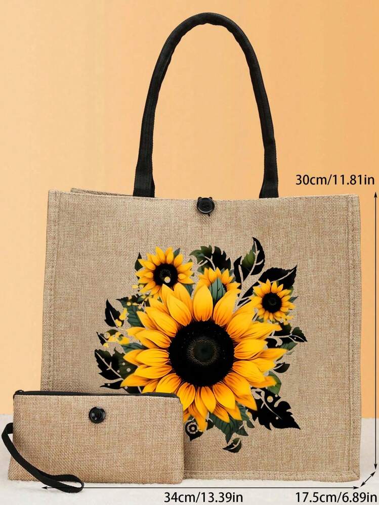 Set de 2 bolsos de lino con estampado de girasoles, bolso de viaje sencillo, billetera de cosméticos, bolsa de cosméticos de viaje de gran capacidad, bolso portátil multifuncional, bolsa de lino como regalo para maestros, bolsa de compras multifuncional, nuevo diseño, muy adecuado para viajes, tomar fotos, bolsa de playa, compras, adecuado para mujeres, parejas, uso diario, citas, cumpleaños, festivales, vuelta al colegio, vacaciones, playa, viajes, negocios, estudiantes, picnic, camping, supermercado. Los mejores regalos para maestros por el Día del Maestro, artículos esenciales de playa, bolso de verano para mujeres, perfecto para viajes, vacaciones y playa - Caqui - Añade 5