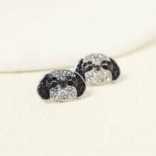 Creative Personality Shining Black And White Rhinestone Cute Shih Tzu Pet Stud Earrings For Women Exquisite Cartoon Puppy Animal Jewelry Accessories Gift For Mother, Wife, Daughter, Girl