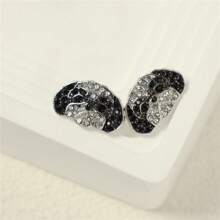 Creative Personality Shining Black And White Rhinestone Cute Shih Tzu Pet Stud Earrings For Women Exquisite Cartoon Puppy Animal Jewelry Accessories Gift For Mother, Wife, Daughter, Girl