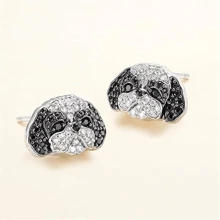 Creative Personality Shining Black And White Rhinestone Cute Shih Tzu Pet Stud Earrings For Women Exquisite Cartoon Puppy Animal Jewelry Accessories Gift For Mother, Wife, Daughter, Girl