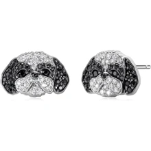 Creative Personality Shining Black And White Rhinestone Cute Shih Tzu Pet Stud Earrings For Women Exquisite Cartoon Puppy Animal Jewelry Accessories Gift For Mother, Wife, Daughter, Girl