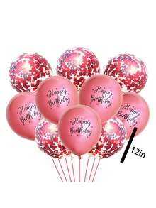 10入組 12英寸印刷Happy Birthday氣球，多彩氣球套裝適用於婚禮裝飾、生日派對裝飾、週年慶祝和聖誕裝飾(顏色：金色、銀色、玫瑰金色、藍色、綠色、紫色、粉紅色)；包括隨機顏色的絲帶 - 彩色 - 查看 7