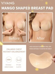 1pc Self-Adhesive Push-Up Invisible Bra With Non-Slip Design, And 2pcs/1pair Invisible Silicone Nipple Covers Including 10pcs Disposable Nipple Stickers, Suitable For Wedding, Strapless Occasions - Khaki - View 3