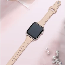 Apple Watch Band Compatible With Apple Watch Series 5/6/7/8, T-Buckle Leather Strap - Apricot - View 1