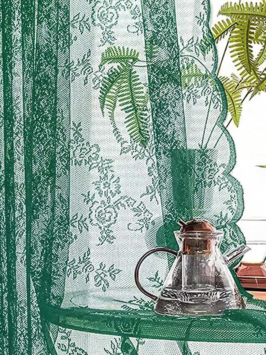 1pc Wave Lace Sheer Curtain For Living Room, Balcony, Bathroom