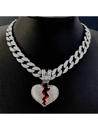 Collar con colgante de pintura al óleo con detalle de corazón roto de cristal de aleación de 18k, estilo personalizado europeo y americano Ins, joyería con forma de corazón de moda para todas las ocasiones, San Valentín, mamá, madre, Día de la Madre, regalo