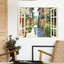 1 件创意假窗户墙贴，用于房间装饰、节日客厅装饰、最佳礼物、乙烯基墙贴花、可移除贴纸乙烯基贴花，用于卧室装饰、房间装饰品、万圣节装饰、秋季装饰、教室装饰、可移除贴纸 - 彩色 - 查看 9