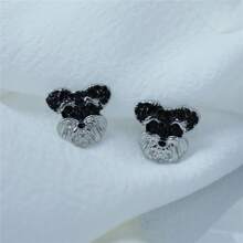 创意个性闪亮黑色水钻可爱雪纳瑞宠物耳钉女士精美卡通小狗动物珠宝配饰礼物送给母亲、妻子、女儿、女孩 - 銀色 - 查看 6