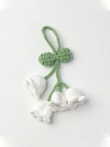 1PC 铃兰包包挂件 毛线花钩针钥匙扣 铃兰手工钩针包包挂件 汽车挂饰 可爱百搭清新简约包包挂件 - 白色 - 查看 5