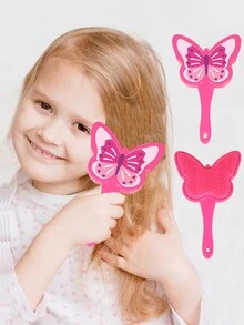 1入兒童蝴蝶形氣墊梳，適用於捲髮、直髮、長髮或短髮