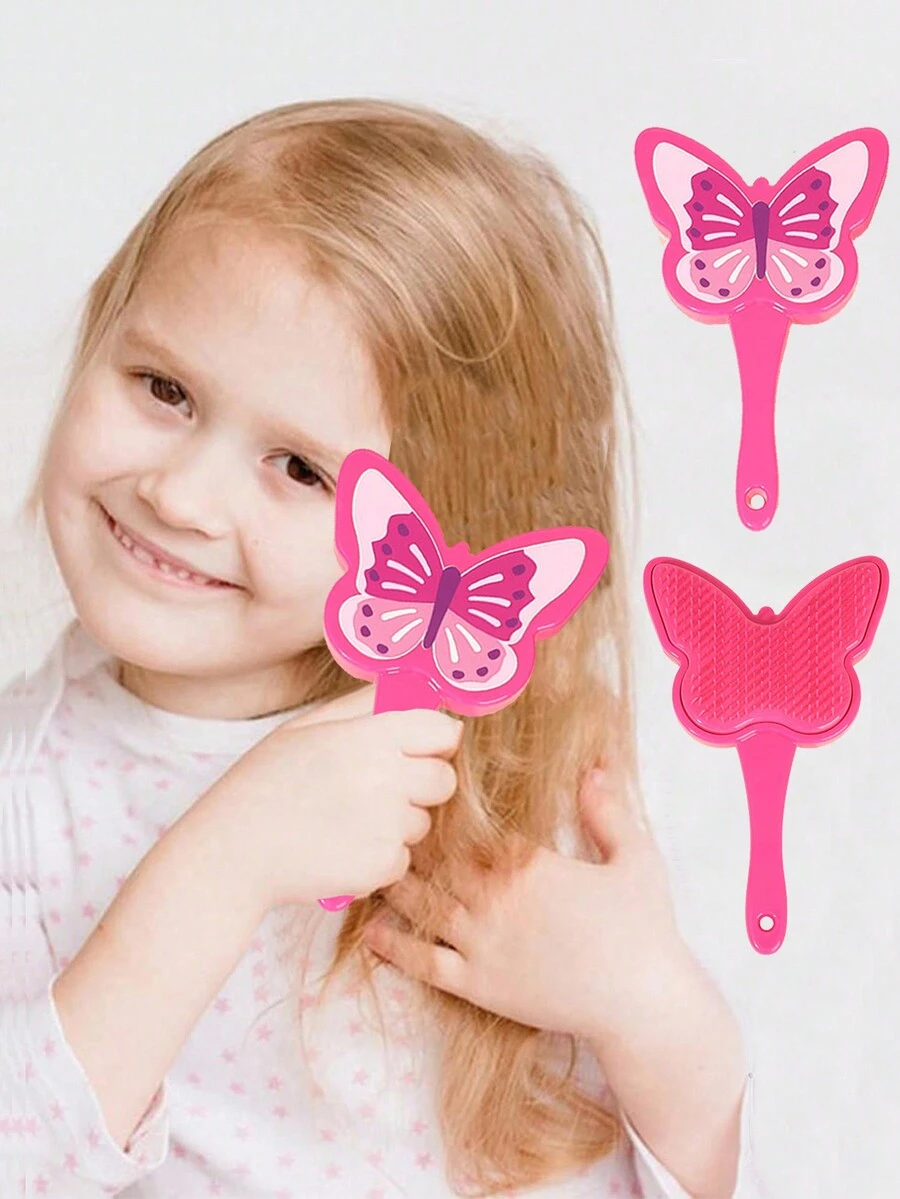 1入兒童蝴蝶形氣墊梳，適用於捲髮、直髮、長髮或短髮