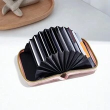 Portatarjetas de crédito, cartera pequeña para tarjetas, caja de almacenamiento para tarjetas, cartera con cremallera tipo acordeón