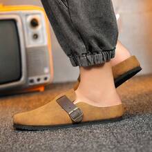 Brown Slip-On Slippers For Men, Casual Retro Mule Shoes - Brown - View 3
