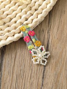 1pc Handmade Beaded Flower Embroidery Hair Clip With BB Clip, Suitable For Daily Wear - Multicolor - View 8