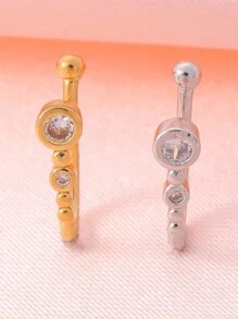1 pieza Nuevo clip de nariz de moda para mujer, anillo de nariz de cobre con diseño redondo e incrustaciones de circonita cúbica, adecuado para uso diario