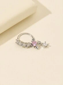 女士 CZ 心形吊坠鼻环高品质铜鼻环首饰身体穿孔首饰情人节、妈妈、母亲、母亲节、礼物 - 彩色 - 查看 3