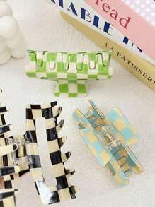 3-Piece Set Of Women's Sweet And Cute Checkerboard Grip Clips, Made Of Acetic Acid Material For Daily Commuting Fixed Hair, Classic Style Plate Hair Medium Grip Clip, Valentine's Day Couple As Gift Hair Accessories, Hair Claw, Claw Clips, Hair Jaw Clip, Hair Clutch