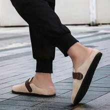 Men's Brown Slip-On Slippers, Casual Retro Mules Sandals - Beige - View 4